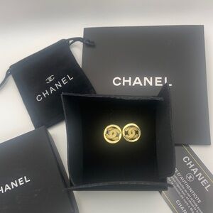 CHANEL Iconic CC Logo Gold Stud Earrings, (Stamped)